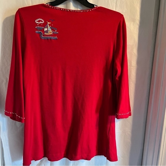 Quaker Factory Red Beaded Embroidered Lighthouse Nautical Themed Top Size Large - Picture 6 of 8